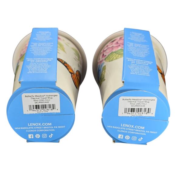 Lenox Butterfly Meadow Hydrangea Thermal Travel Mugs 2 PK 10OZ White Porcelain - Picture 5 of 5